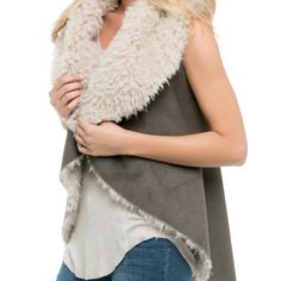 Elan Jackets & Blazers - ELAN GRAY FAUX SUEDE FUR SHAWL COLLAR VEST SIZE M